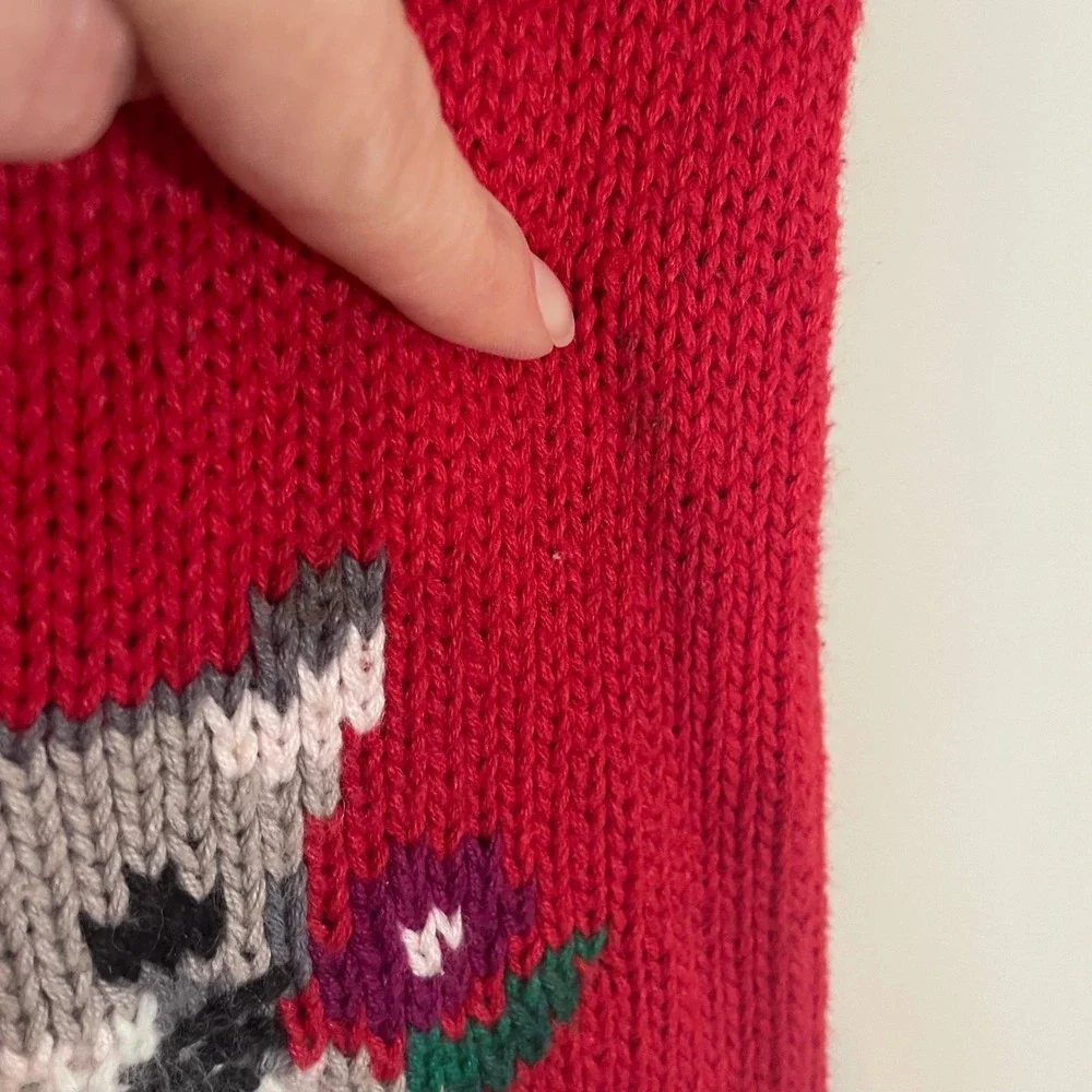 Vintage Cat Vest Sweater Women's 2XL Hand Knit Gold Button Front Red Arlando 80s - Picture 5 of 6